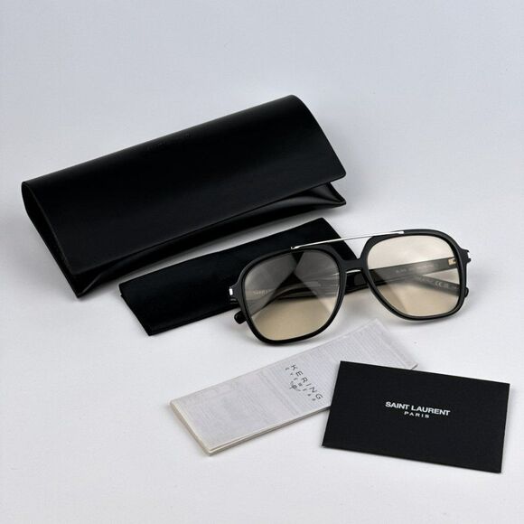 NEW Saint Laurent SL545 001 Black Light Yellow Pilot Unisex Sunglasses - Picture 15 of 15